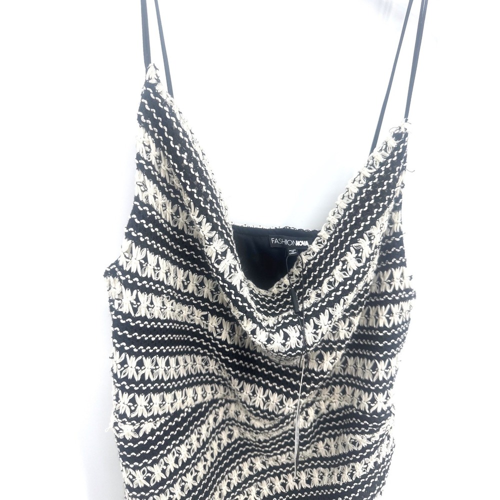Fashion Nova Bali Mami Crochet Mini Dress Black White Fringe Tassel Large NWT - Picture 4 of 7